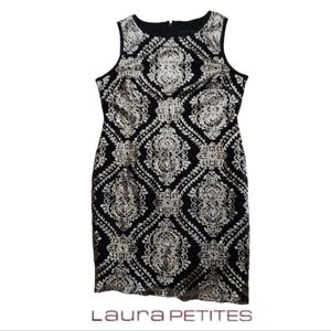Laura Petites Black Dress With Gold Sequin Design